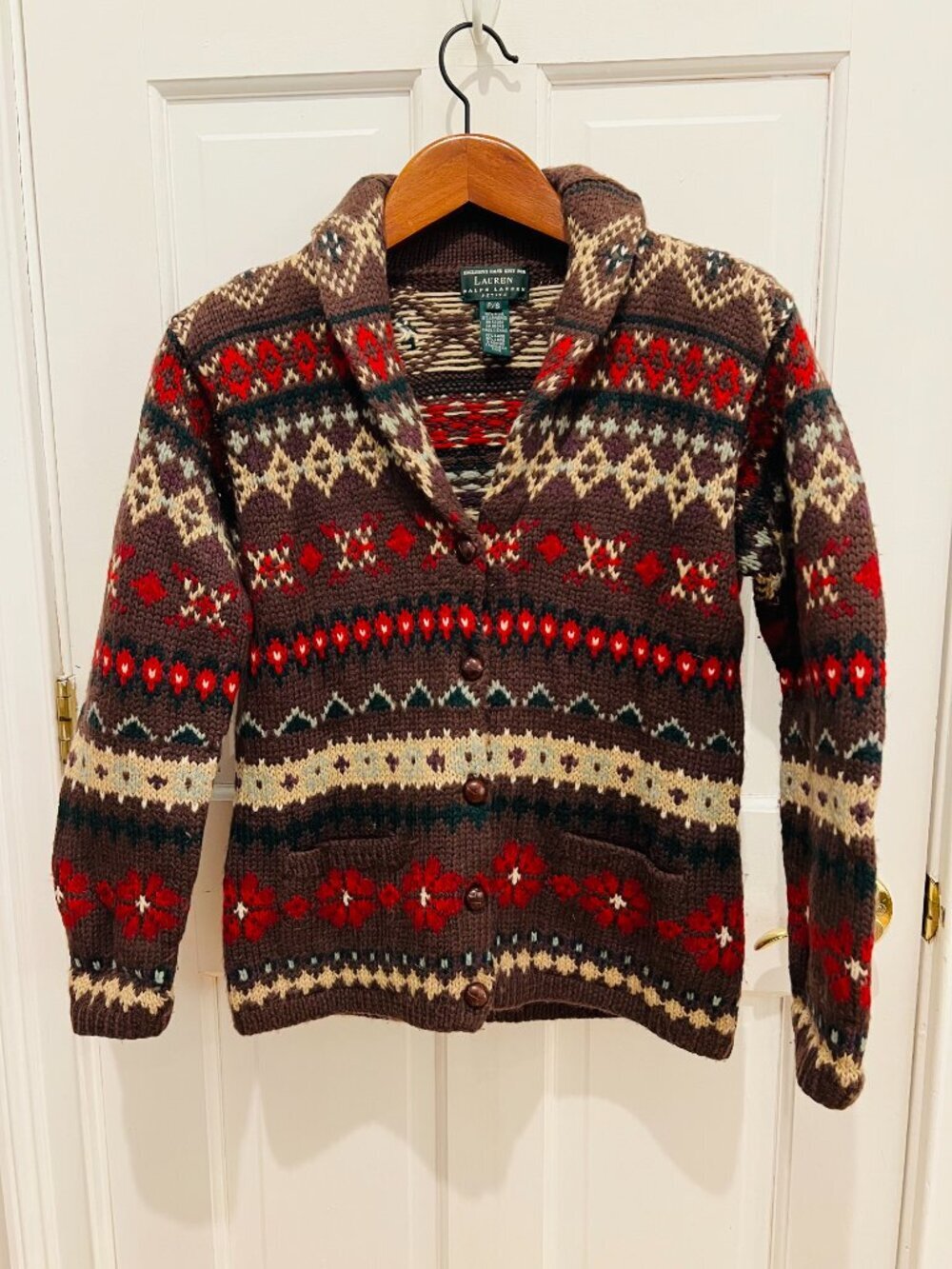 Vintage Lauren Ralph Lauren Hand Knit Wool Cardigan Size P/S